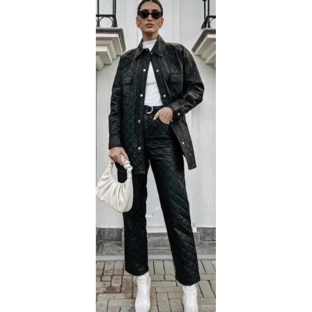 Zara Faux Leather‎ Belted High Waist Pants Trousers 4387/223 XS Black Straight